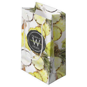 Petit Sac Cadeau Aquarelle fraîche Fruits tropicaux Monogramme Moti