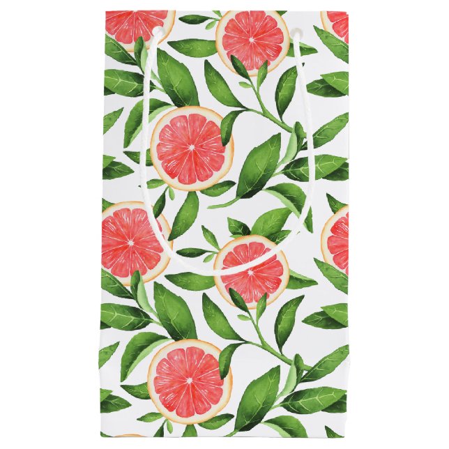 Petit Sac Cadeau Aquarelle Grapefruits et Motif de verdure (Devant)