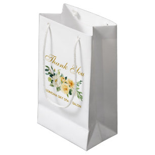 Petit Sac Cadeau Aquarelle Jaune Floral Or Élégant Merci