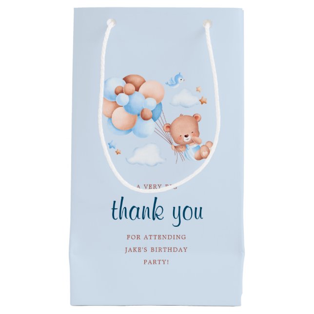 Petit Sac Cadeau Aquarelle Ours Teddy Et Ballons Anniversaire (Devant)