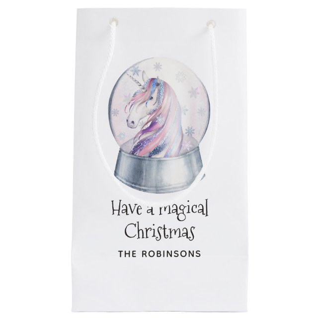 Petit Sac Cadeau Aquarelle Parties scintillant Unicorn hiver vacanc (Devant)