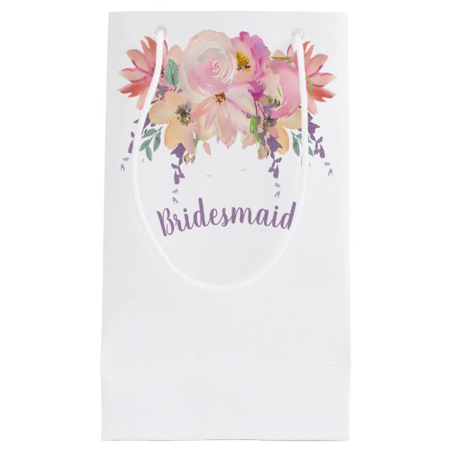Petit Sac Cadeau Aquarelle rose et pourpre (Devant)