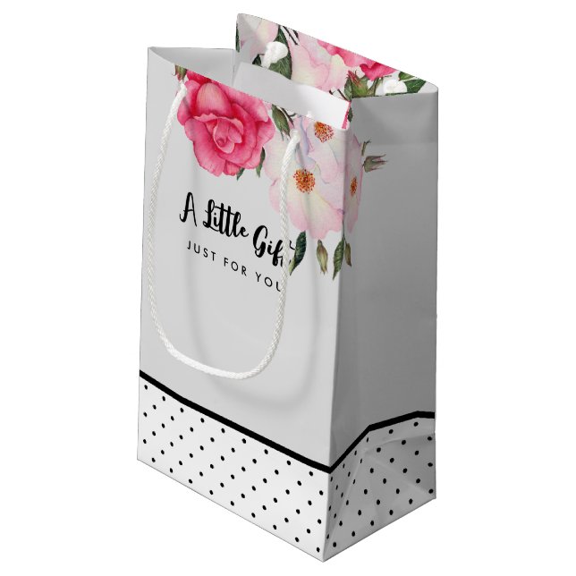 Petit Sac Cadeau Aquarelle rose Roses Illustration Pointe Polka (Dos Angle)