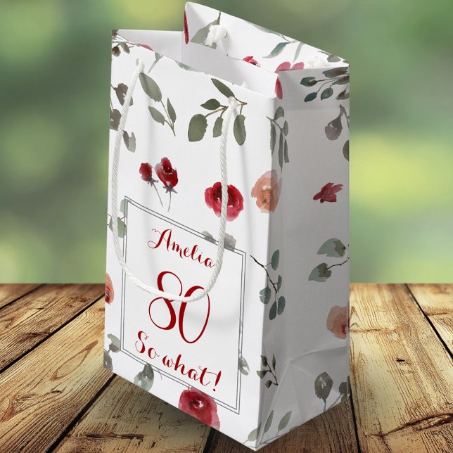 Petit Sac Cadeau Aquarelle rouge Roses 80e anniversaire Floral (Créateur téléchargé)