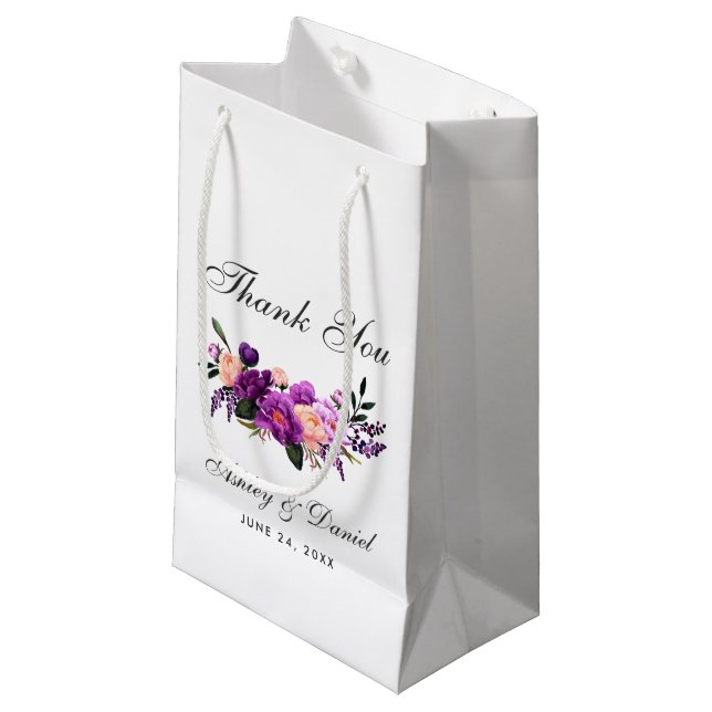 Petit Sac Cadeau Aquarelle violet ultra violet Mariage floral (Devant Angle)