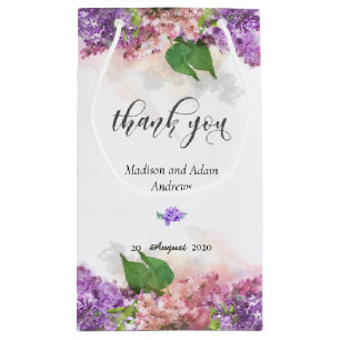 Petit Sac Cadeau Aquarelle violette et rose Merci Lilac Fleurs