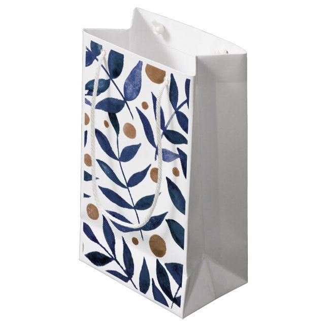 Petit Sac Cadeau Aquarelles et baies - indigo et beige (Devant Angle)