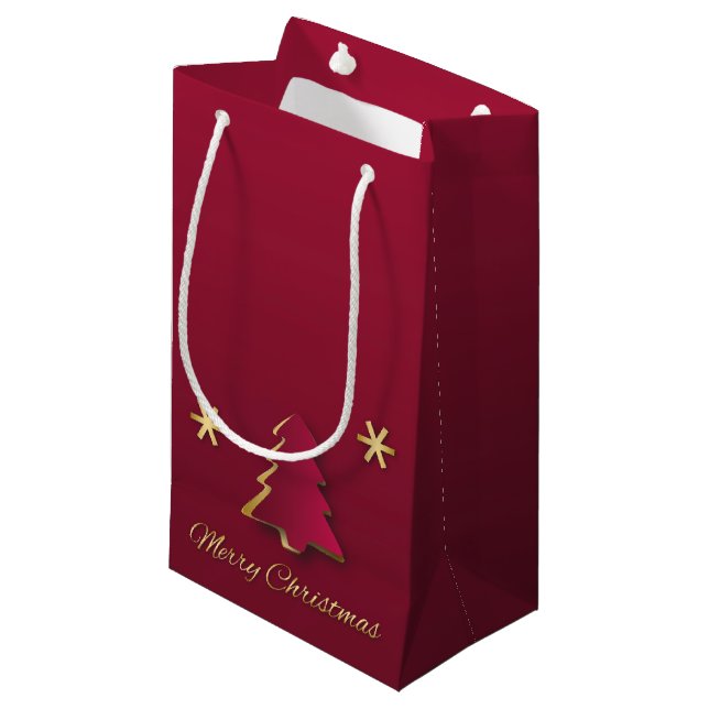 Petit Sac Cadeau Arbre de Noël rouge or élégant (Devant Angle)