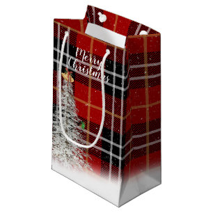 Petit Sac Cadeau Arbre de Noël sur plaid écossais écossais
