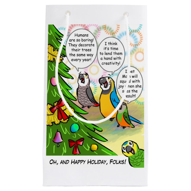 Petit Sac Cadeau Arbre de perroquets et de Noël (Devant)