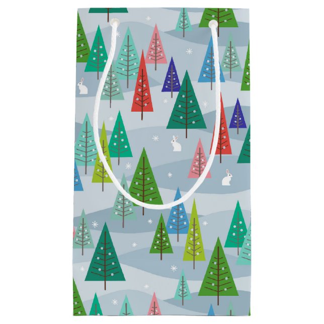 Petit Sac Cadeau Arbres de Noël d'hiver Retro inspiré (Devant)