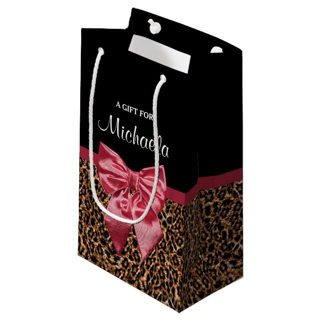 Petit Sac Cadeau Arc rouge élégant et nom d'empreinte de léopard (Devant Angle)