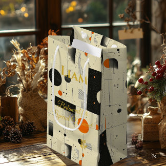 Petit Sac Cadeau Art géométrique moderne beige et noir équilibré
