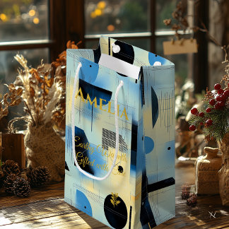 Petit Sac Cadeau Art géométrique moderne et bleu et jaune