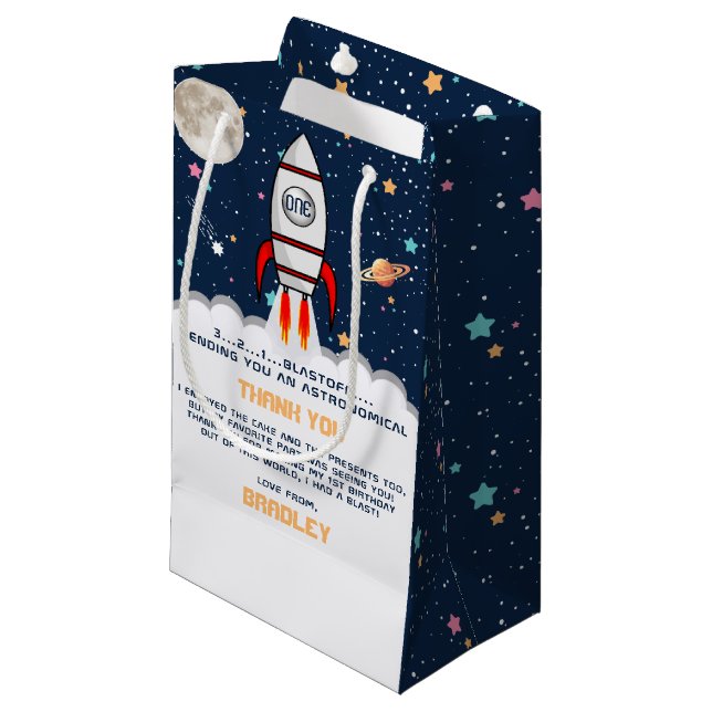 Petit Sac Cadeau Astronaut Rocket Espace extra-atmosphérique 1er an (Devant Angle)