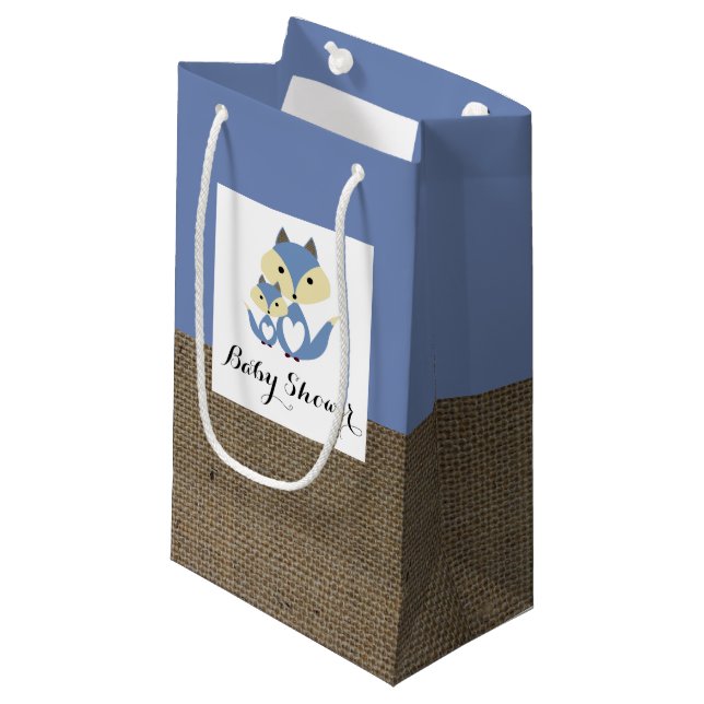 Petit Sac Cadeau Baby shower Blue Fox Burlap (Devant Angle)