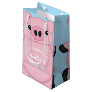 Petit Sac Cadeau Baby shower de cochon bleu