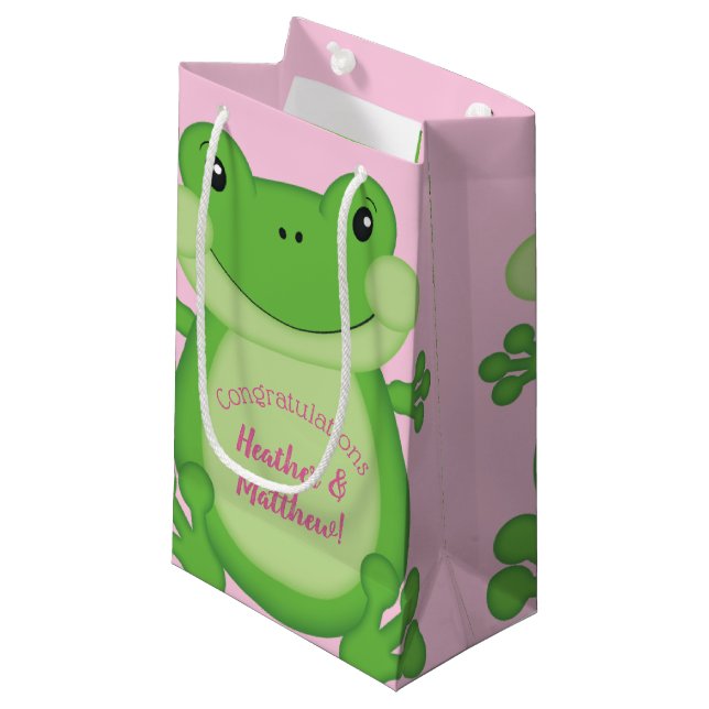 Petit Sac Cadeau Baby shower de grenouille rose (Devant Angle)