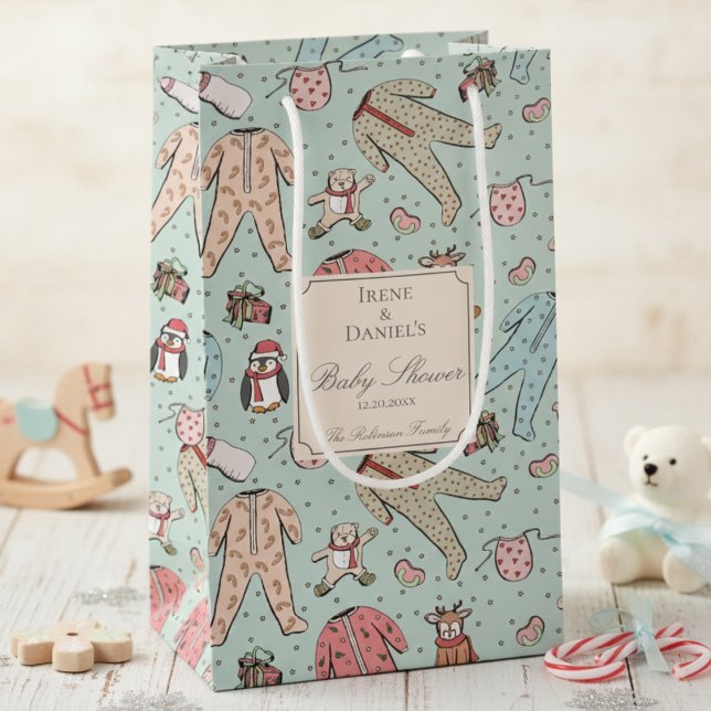 Petit Sac Cadeau Baby shower de Noël vert Monnaie (Cute Baby It's Cold Outside Christmas Winter Baby Shower Gift Bags. Elegant Gender Neutral Xmas PJ's)
