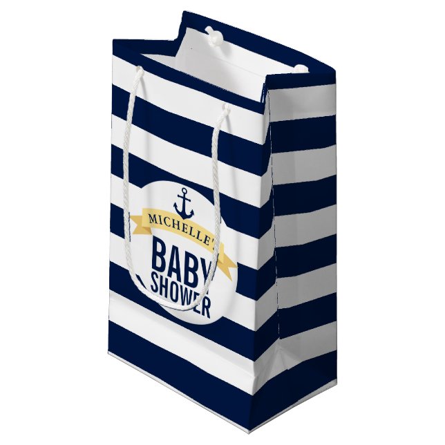 Petit Sac Cadeau Baby shower de style nautique Customisé (Devant Angle)