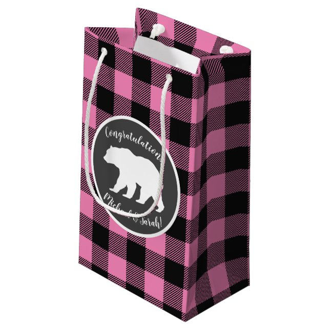 Petit Sac Cadeau Baby shower d'ours rose (Dos Angle)