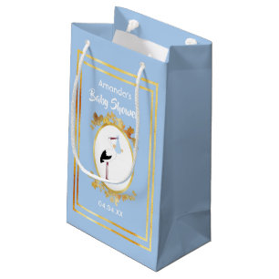 Petit Sac Cadeau Baby shower garçon bleu cigogne nom