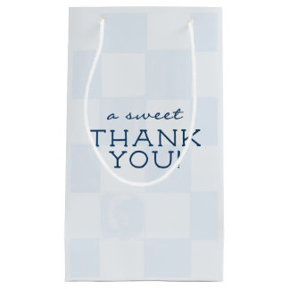 Petit Sac Cadeau Baby-Shower Moderne Bleu à Carreaux
