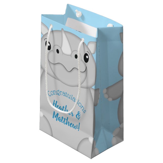 Petit Sac Cadeau Baby shower Rhino bleu (Devant Angle)