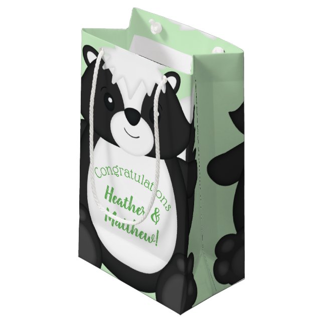 Petit Sac Cadeau Baby shower Skunk Green (Devant Angle)