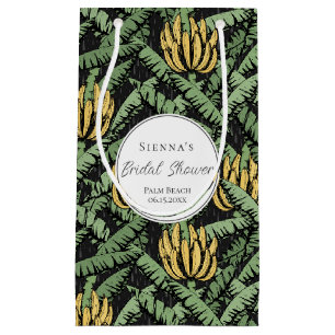 Petit Sac Cadeau Bachelorette Feuille de banane noire tropicale
