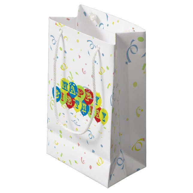 Petit Sac Cadeau Ballons de joyeux anniversaire (Devant Angle)