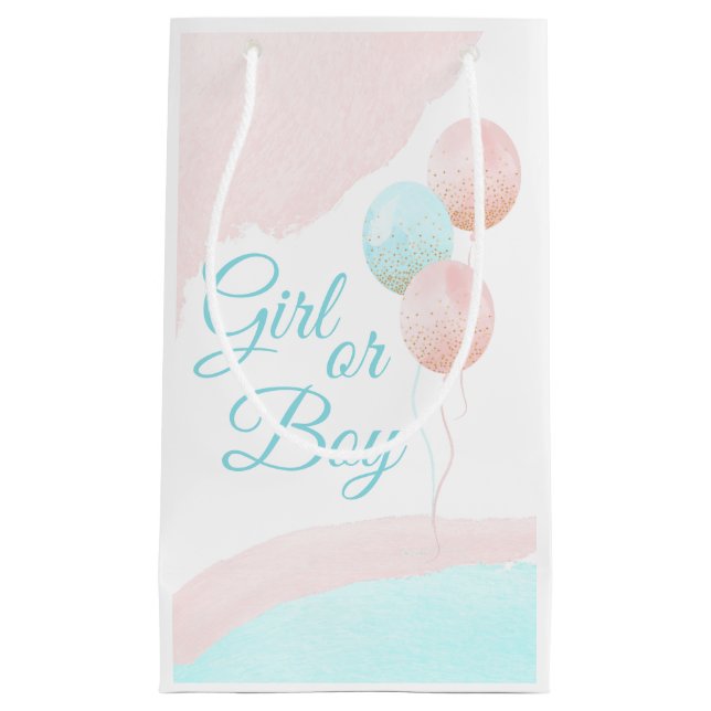 Petit Sac Cadeau Balloons rose et bleu Révélation de genre garçon o (Devant)
