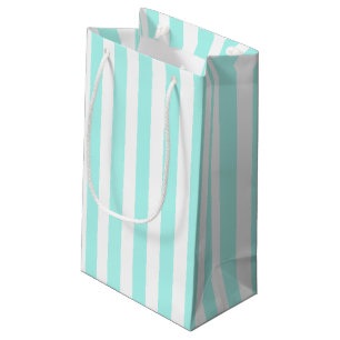 Petit Sac Cadeau Bandes de bonbons turquoise et blanche