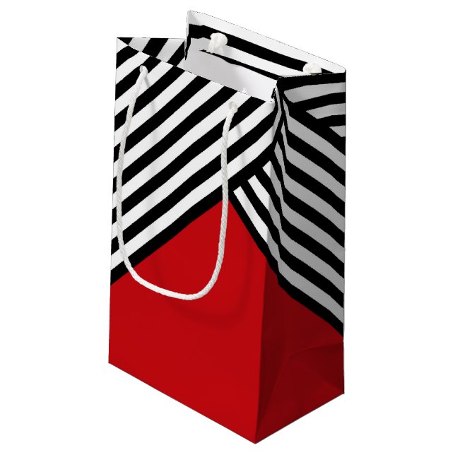 Petit Sac Cadeau Bandes noires et blanches avec triangle rouge (Dos Angle)
