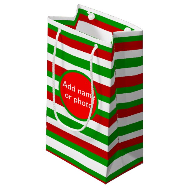 Petit Sac Cadeau Bandes rouges, blanches et vertes (Devant Angle)