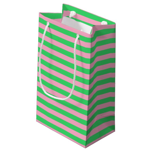Petit Sac Cadeau Bandes vertes et roses (Dos Angle)