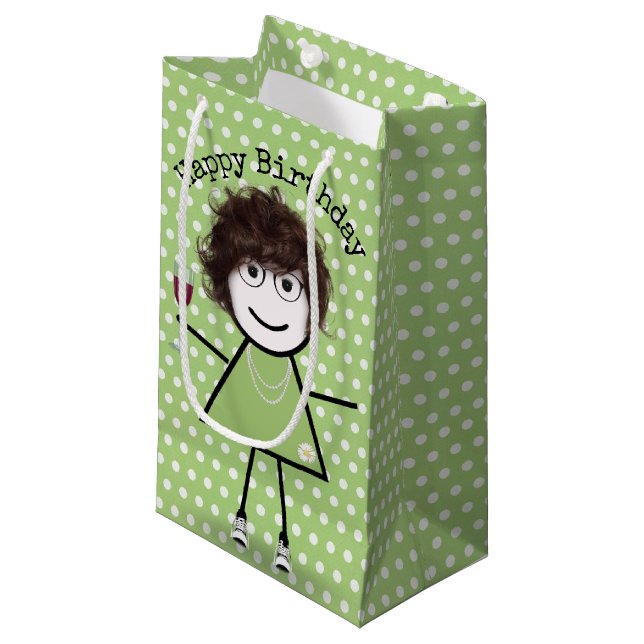 Petit Sac Cadeau Bâton d'anniversaire fille avec verre à vin (Devant Angle)