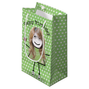 Petit Sac Cadeau Bâton d'anniversaire fille avec verre à vin