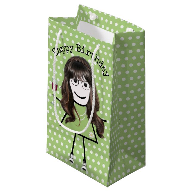 Petit Sac Cadeau Bâton d'anniversaire fille avec verre à vin (Devant Angle)