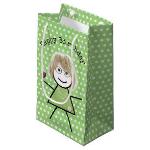 Petit Sac Cadeau Bâton d'anniversaire fille avec verre à vin