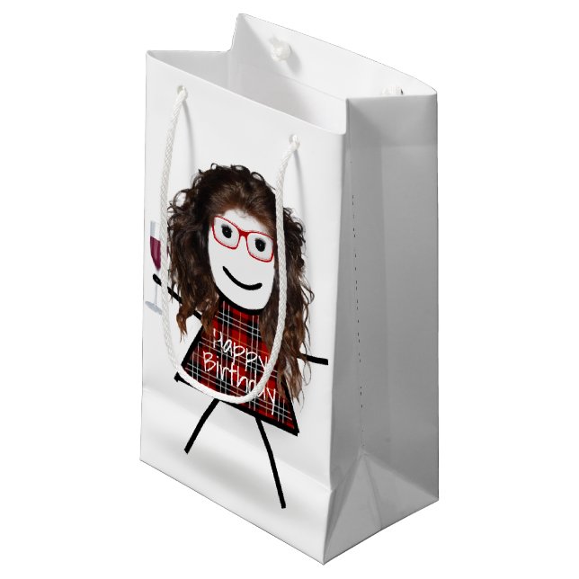 Petit Sac Cadeau Bâton fille d'anniversaire avec verre à vin (Devant Angle)