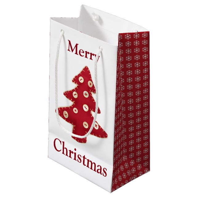 Petit Sac Cadeau Baubles Bouton Bouton Arbres de Noël Rouges (Devant Angle)