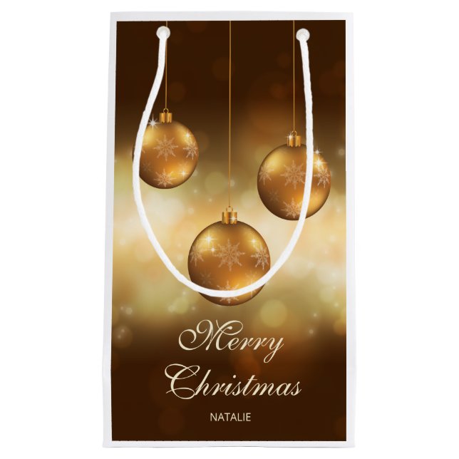 Petit Sac Cadeau Baubles de Noël Jaune Dorée Avec Texte Personnalis (Devant)