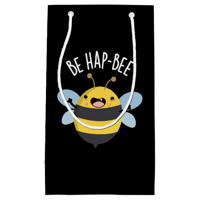 Petit Sac Cadeau Be Hap-bee Funny Bee Pun Dark BG (Devant)
