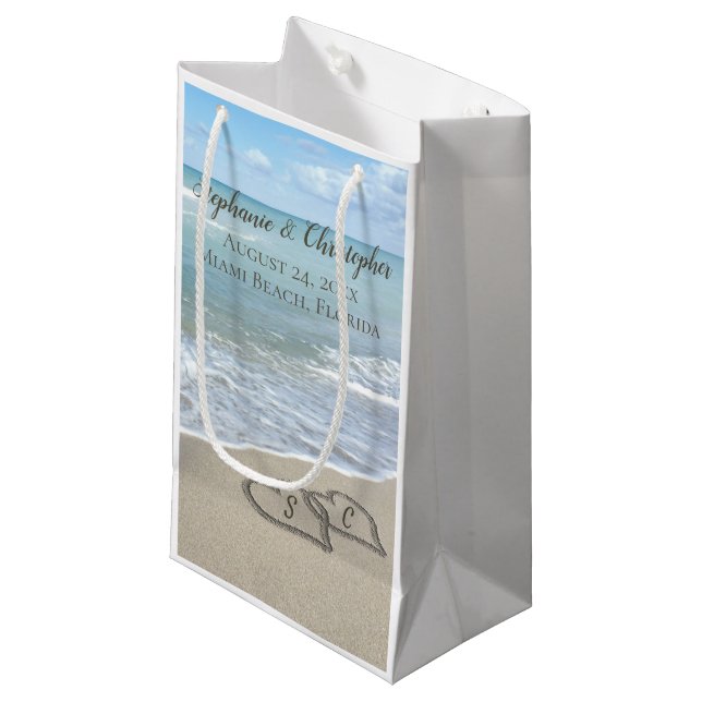 Petit Sac Cadeau Beach Wedding Hearts (Devant Angle)