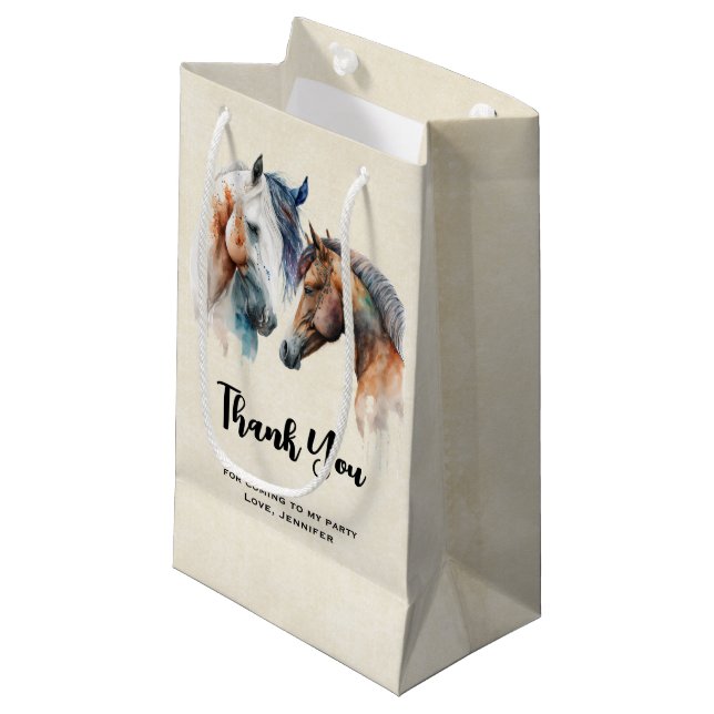Petit Sac Cadeau Beaux Chevaux Style Boho Occidental (Devant Angle)