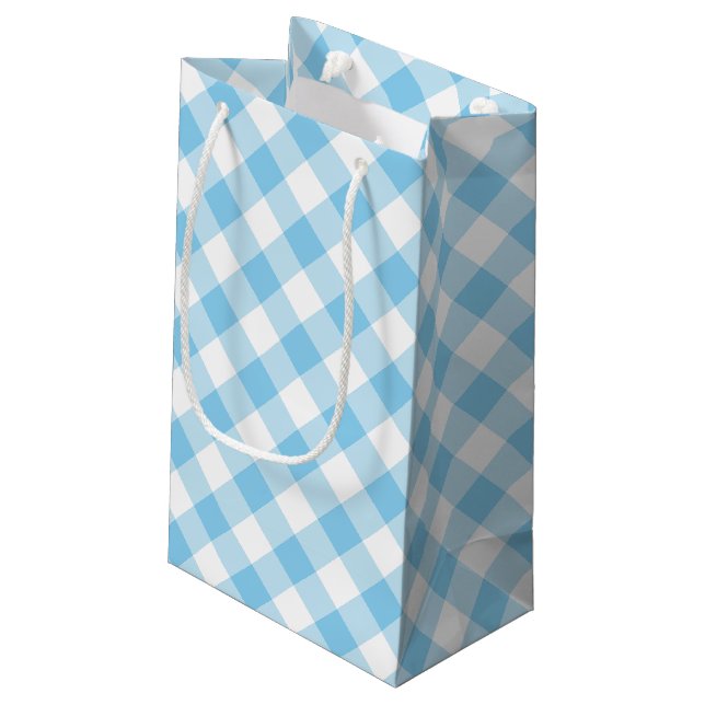 Petit Sac Cadeau Bébé Bleu et Blanc Grand En vichy diagonale Chèque (Dos Angle)