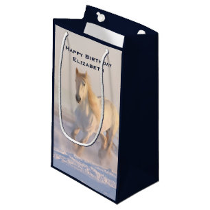 Petit Sac Cadeau Belle Galloping de Cheval Blanc en hiver Anniversa