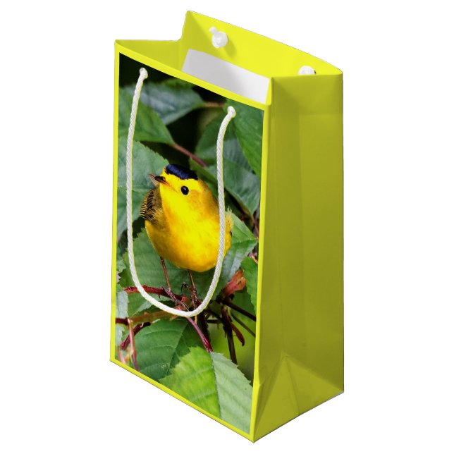 Petit Sac Cadeau Belle Paruline Wilson dans le cerisier (Devant Angle)