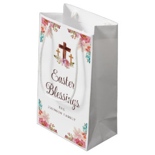 Petit Sac Cadeau Bénédictions de Pâques Croix Florale Élégante